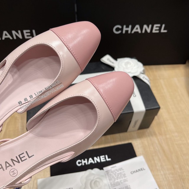 Chanel專櫃經典款女士涼鞋 香奈兒時尚sling back涼鞋平跟鞋6.5cm中跟鞋 dx2554